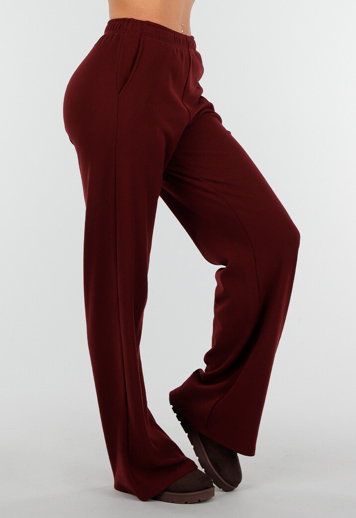 Burgundy Zachte Stretch Broek met Rechte Pijpen