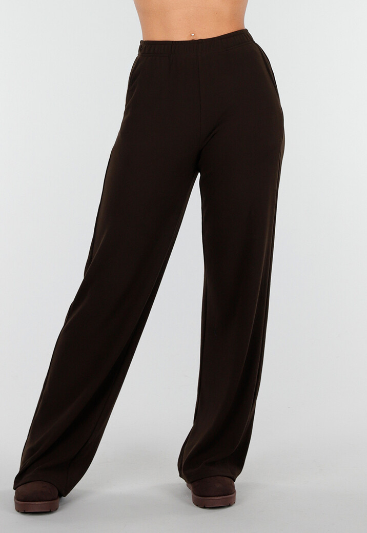 Bruine Zachte Stretch Broek met Rechte Pijpen