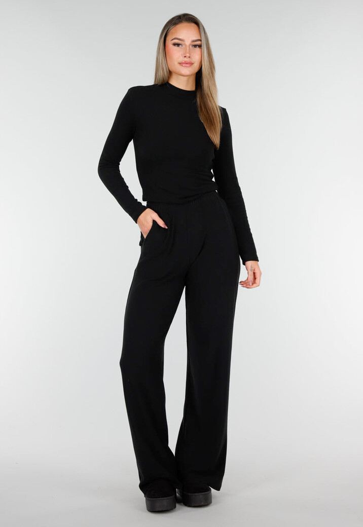 Zwarte Zachte Stretch Broek met Rechte Pijpen