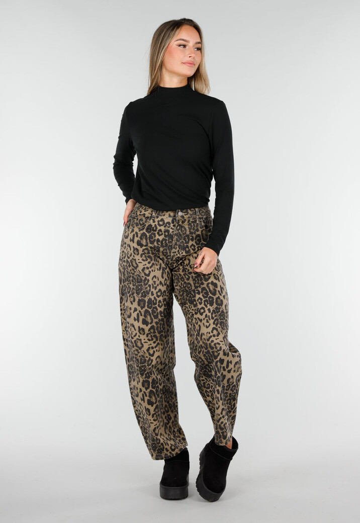 Bruine Leopard Barrel Jeans Mid Waist