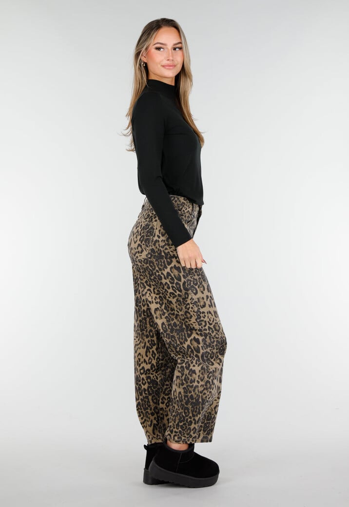 Bruine Leopard Barrel Jeans Mid Waist