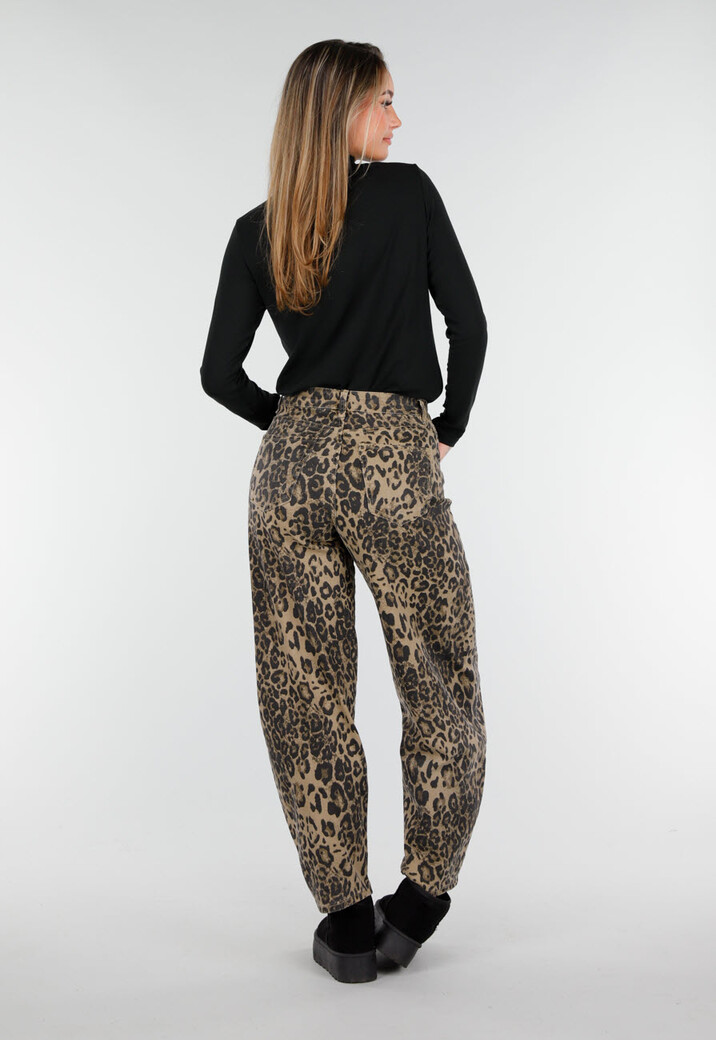 Bruine Leopard Barrel Jeans Mid Waist