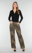 Bruine Luipaardprint Stretch Broek met Rechte Pijpen