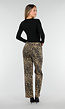 Bruine Luipaardprint Stretch Broek met Rechte Pijpen