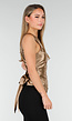 Beige Satijnen Stretch Top met Strik en Open Rug