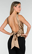 Padded Beige Satijnen Top met Strik