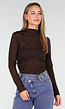 Bruine Semi Transparante Mesh Top met Lange Mouwen