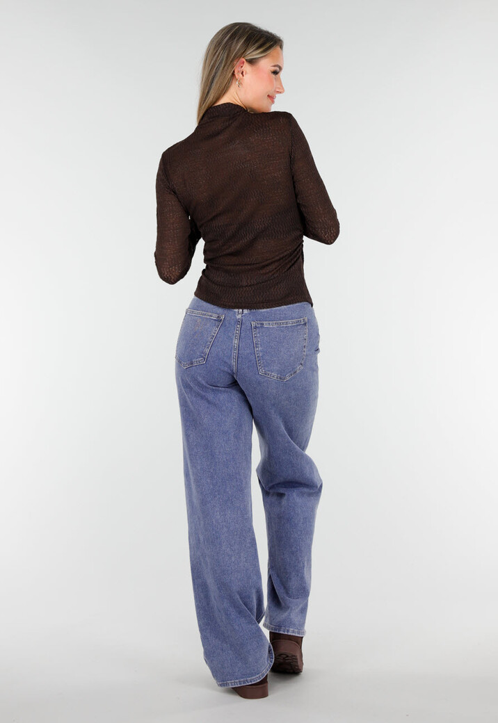 Bruine Semi Transparante Mesh Top met Lange Mouwen