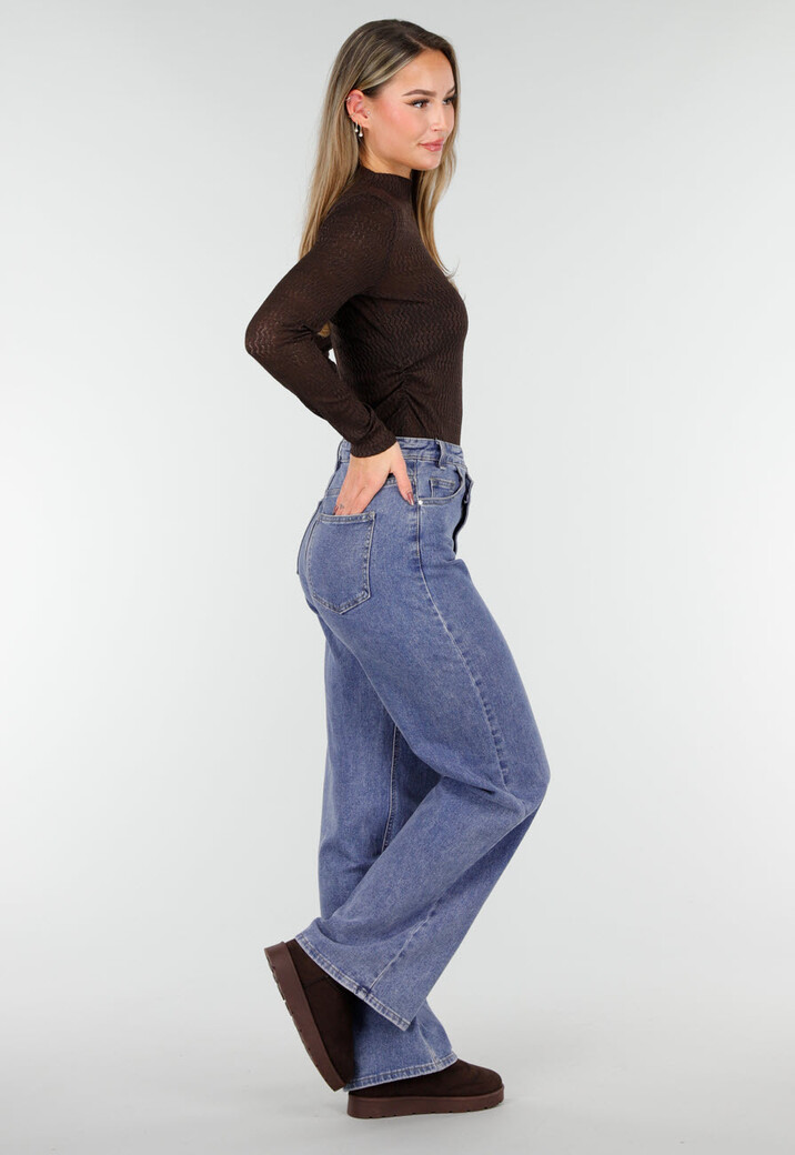 Bruine Semi Transparante Mesh Top met Lange Mouwen