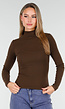 Bruine Zachte Stretch Top met Lange Mouwen en Col