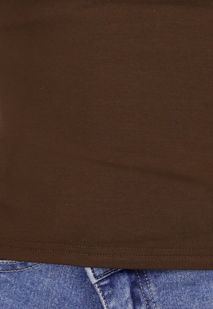 Bruine Zachte Stretch Top met Lange Mouwen en Col