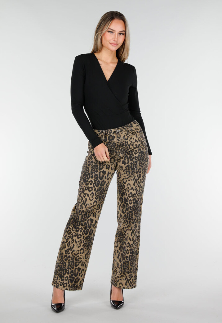 Zwarte Zachte Stretch Overslag Body met Lange Mouwen