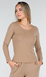Beige Stretch Fleece Top met Ronde Hals