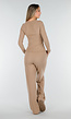 Beige Zachte Stretch Top met Ronde Hals en Lange Mouwen