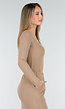 Beige Zachte Stretch Top met Ronde Hals en Lange Mouwen