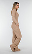 Beige Zachte Stretch Top met Ronde Hals en Lange Mouwen
