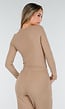 Beige Zachte Stretch Top met Ronde Hals en Lange Mouwen
