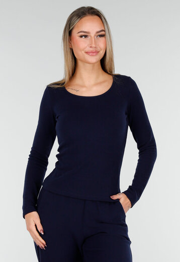 Navy Stretch Fleece Top met Ronde Hals