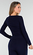 Donkerblauwe Zachte Stretch Top met Ronde Hals en Lange Mouwen