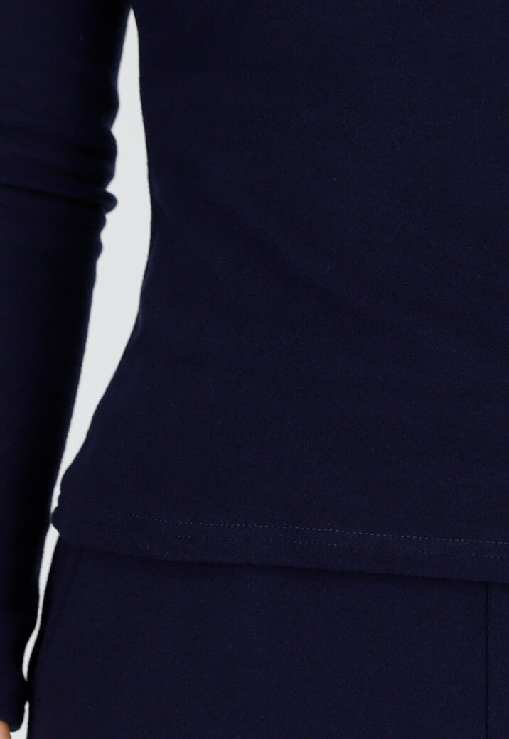 Donkerblauwe Zachte Stretch Top met Ronde Hals en Lange Mouwen