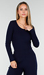 Donkerblauwe Zachte Stretch Top met Ronde Hals en Lange Mouwen
