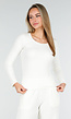 Witte Zachte Stretch Top met Ronde Hals en Lange Mouwen
