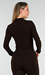 Bruine Zachte Stretch Top met Col en Lange Mouwen