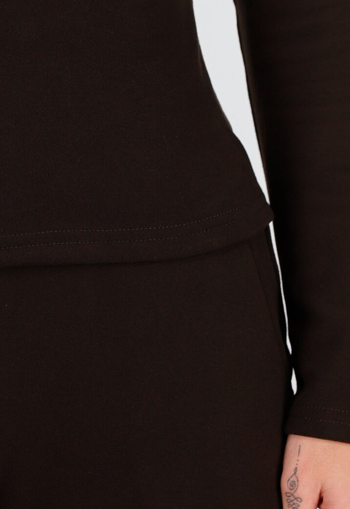 Bruine Zachte Stretch Top met Col en Lange Mouwen