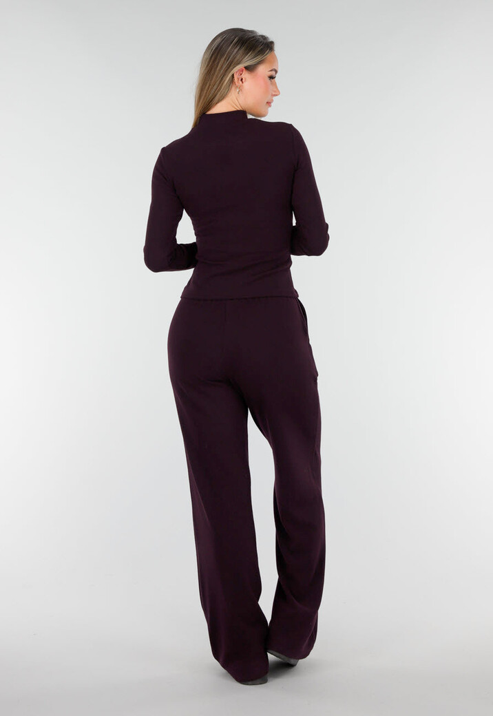 Aubergine Zachte Stretch Top met Lange Mouwen