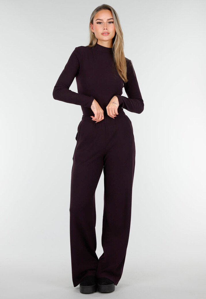 Aubergine Zachte Stretch Top met Lange Mouwen