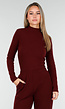 Burgundy Zachte Stretch Top met Col en Lange Mouwen