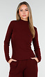 Burgundy Zachte Stretch Top met Col en Lange Mouwen