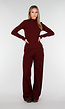 Burgundy Zachte Stretch Top met Col en Lange Mouwen