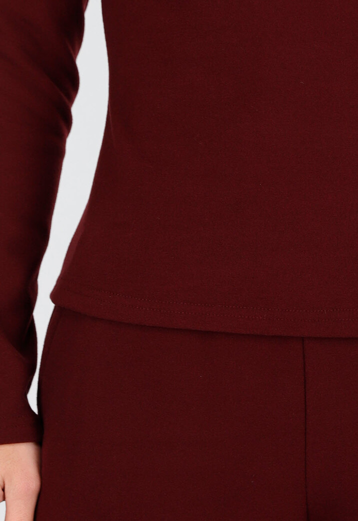 Burgundy Zachte Stretch Top met Col en Lange Mouwen