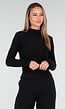 Zwarte Zachte Stretch Top met Col en Lange Mouwen
