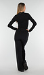 Zwarte Zachte Stretch Top met Col en Lange Mouwen