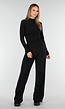 Zwarte Zachte Stretch Top met Col en Lange Mouwen