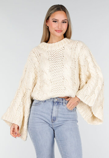 Cremekleurige Oversized Kabeltrui