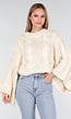 Cream Oversized Grofgebreide Kabeltrui met Lange Mouwen