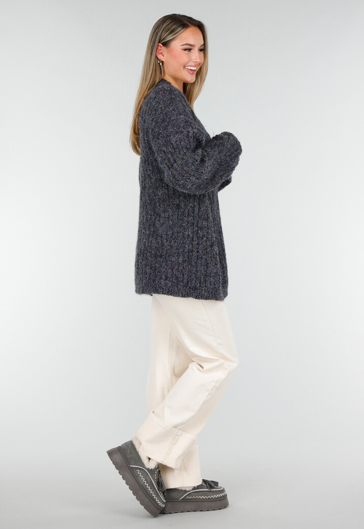 Donkergrijs Gebreid Vest met Knopen en V-Hals