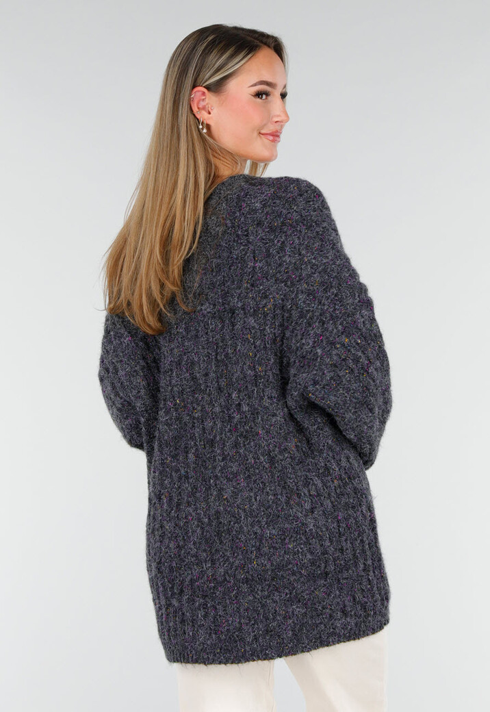 Donkergrijs Gebreid Vest met Knopen en V-Hals