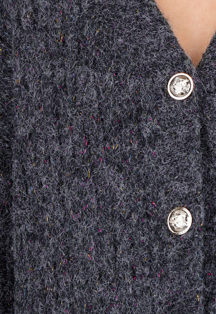 Donkergrijs Gebreid Vest met Knopen en V-Hals