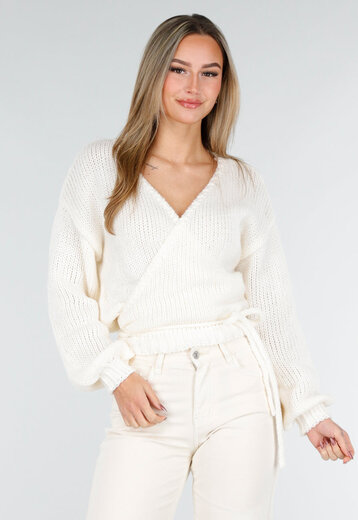 Ecru Gebreide Overslag Trui