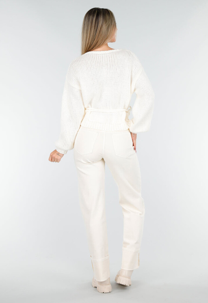 Ecru Gebreide Overslag Trui met V-Hals