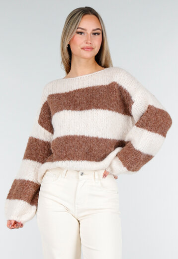 Gestreepte Crème en Bruine Trui
