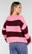 Gestreepte Roze en Bordeaux Wollen Trui met Lange Mouwen