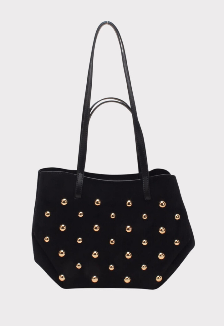 Suède Look Studded Shopper Tas met Hengsels