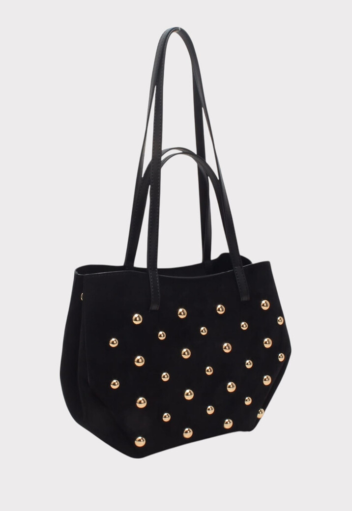 Suède Look Studded Shopper Tas met Hengsels