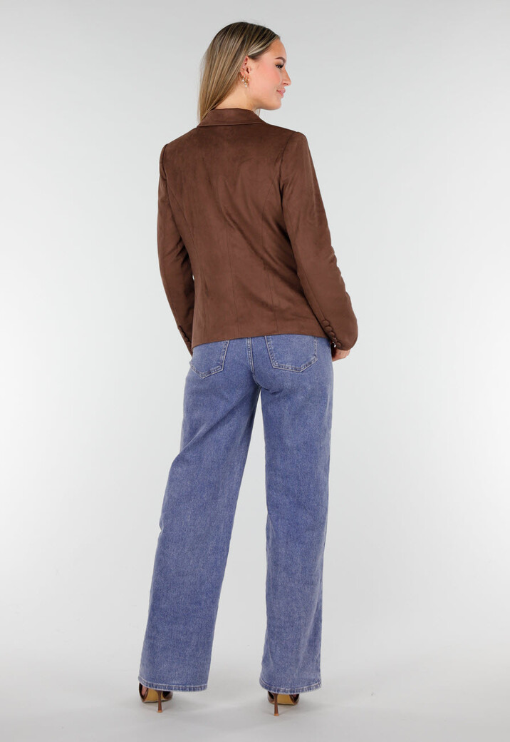 Bruine Stretch Suede Double Breasted Blazer