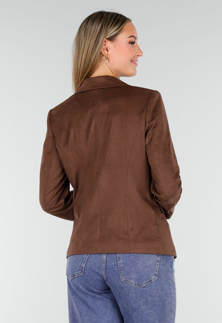 Bruine Stretch Suede Double Breasted Blazer